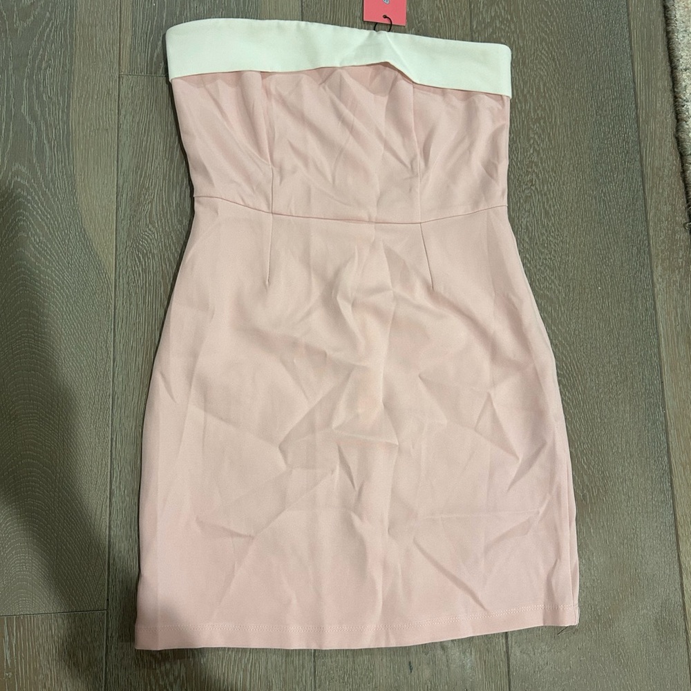 Edikted Pink and White Strapless Dress